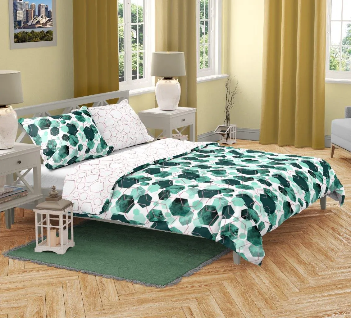Pościel komplet MILAGRO VERDE 009 satyna bawełniana 160X200+2x70X80 zielona biała - FARO_29961