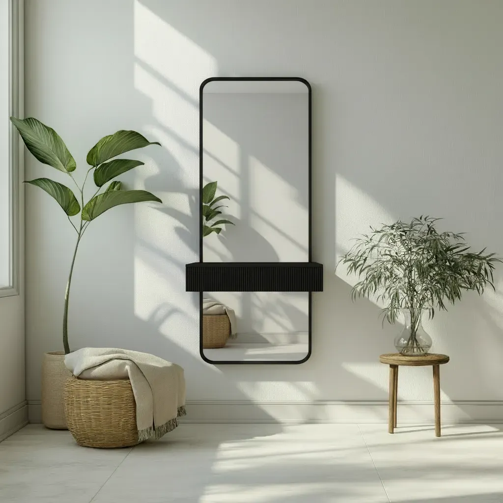Lustro GRID w czarnej ramie MDF z ryflowaną szafką na klucze 40X140-S18 — zdjęcie 6