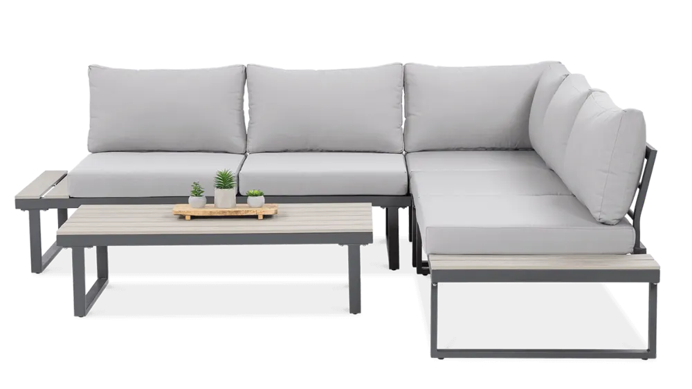 Narożnik ogrodowy modułowy EMERSON ze stolikiem jasnoszary - FG003443