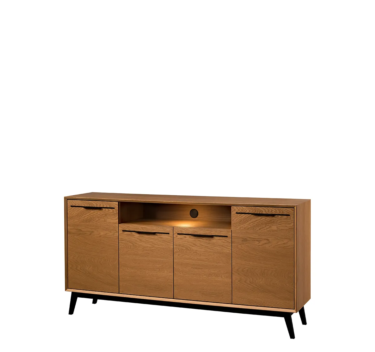 Komoda 4-drzwiowa LAZURE 47 z oświetleniem dąb karmelowy, czarny 180x90x42cm Komoda 4-drzwiowa LAZURE 47 z oświetleniem dąb karmelowy, czarny 180x90x42cm