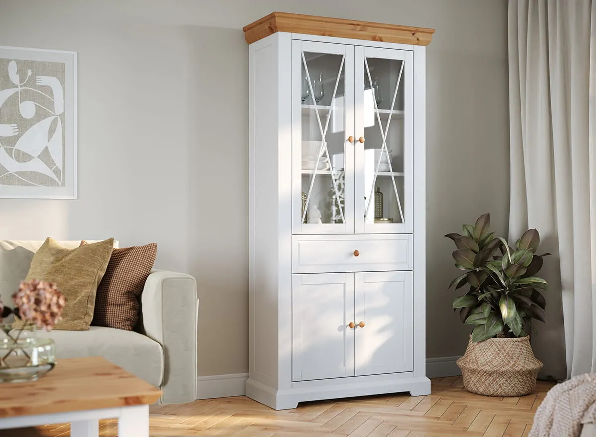 Witryna MARONE ELITE 4-drzwiowa z szufladą - biały, złocisty - PLMEL02