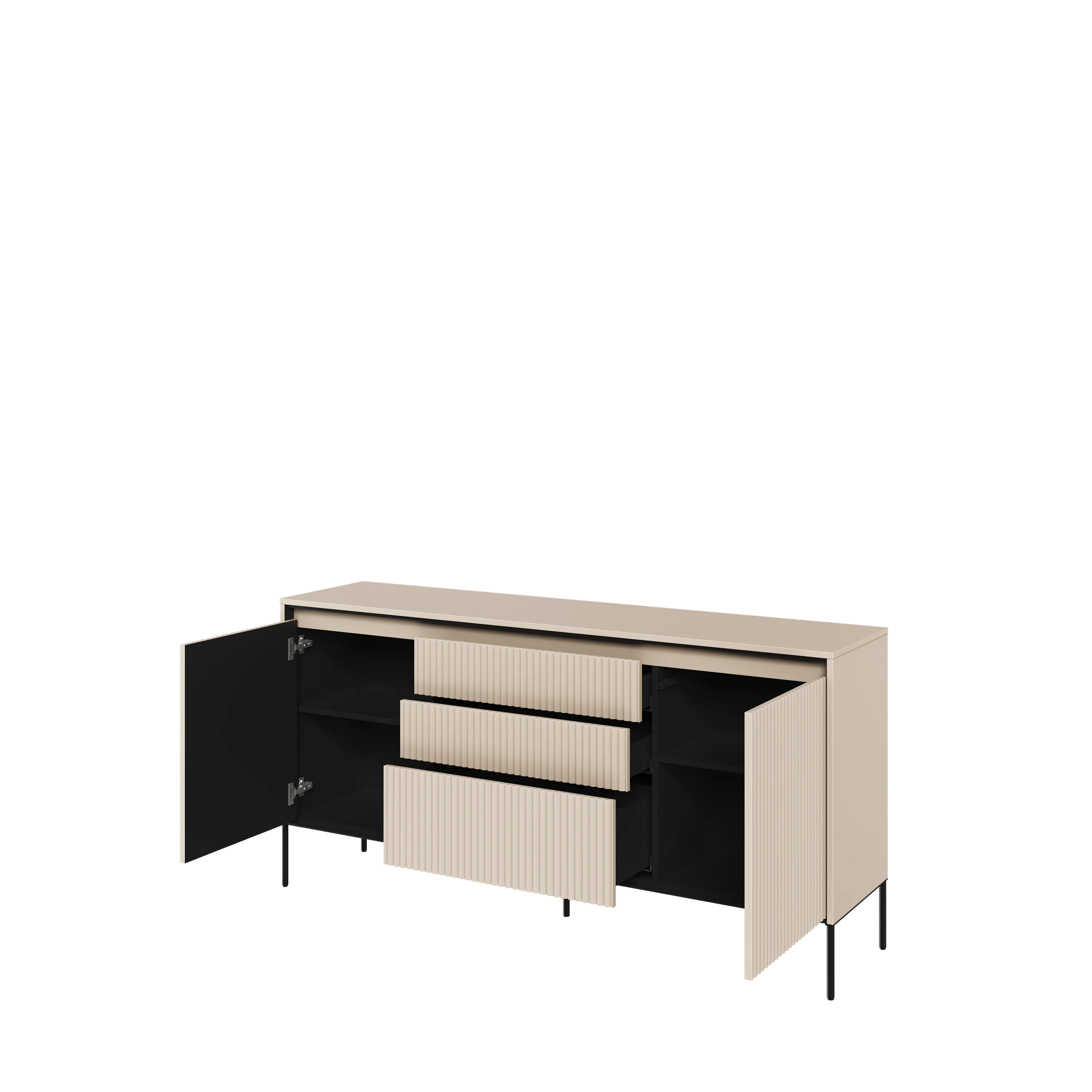 Komoda z oświetleniem TREND TR-01 2D3S ryflowana beż piaskowy/czarny - TR1BPC-V2