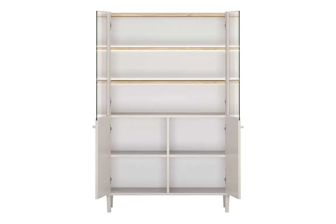 Witryna 2-drzwiowa z oświetleniem ELIVO 100cm drewniane nóżki cashmere dąb olejowany — zdjęcie 5