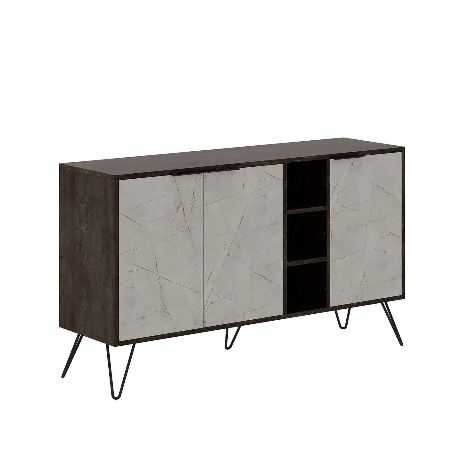 Komoda 3-drzwiowa z wnęką CLARA 142x36 cm ciemny brąz szary efekt kamienia