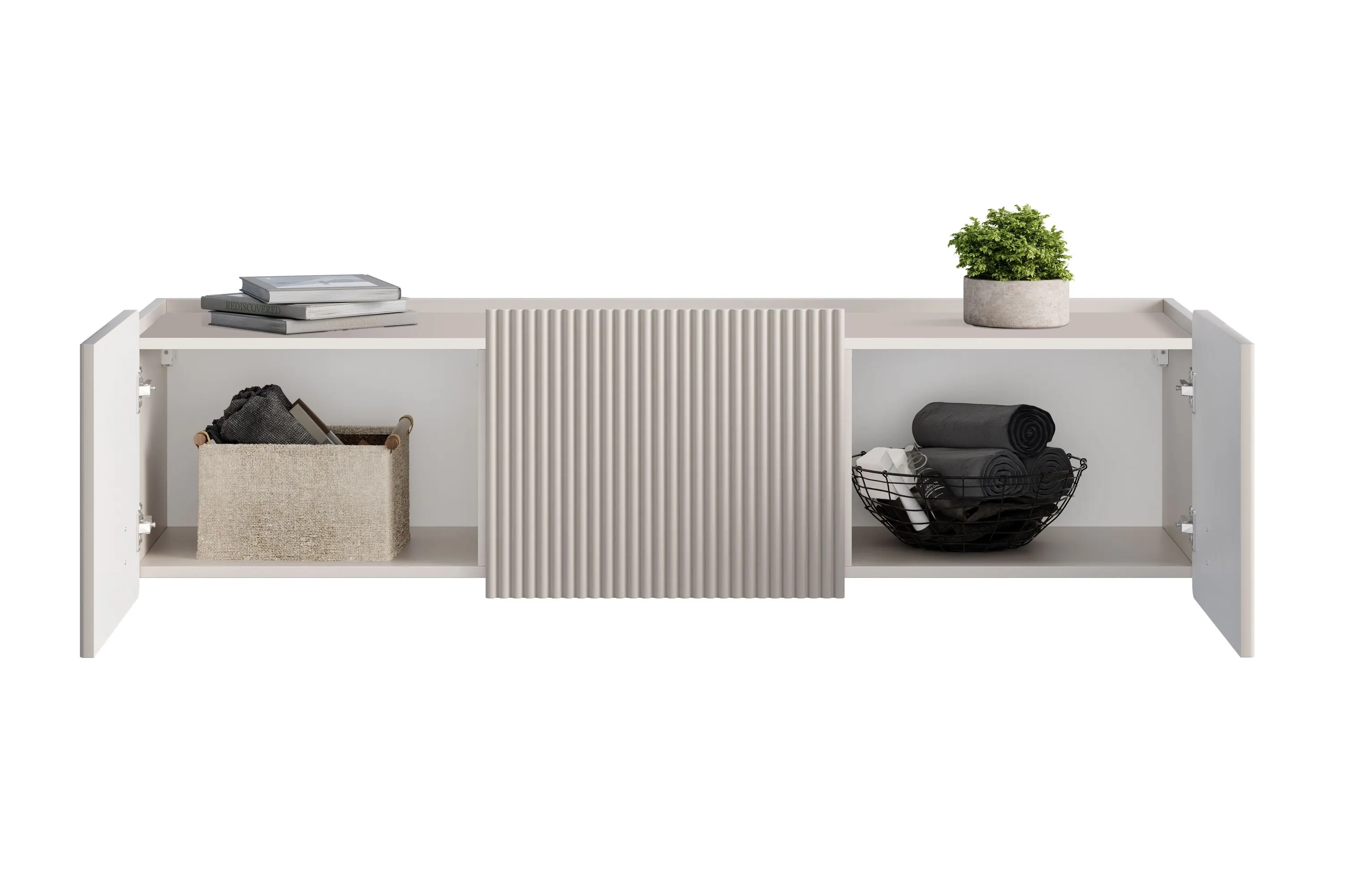 Szafka RTV wisząca MALMI 2-drzwiowa z 1 szufladą 150cm - kaszmirowy - czarny - B_167035