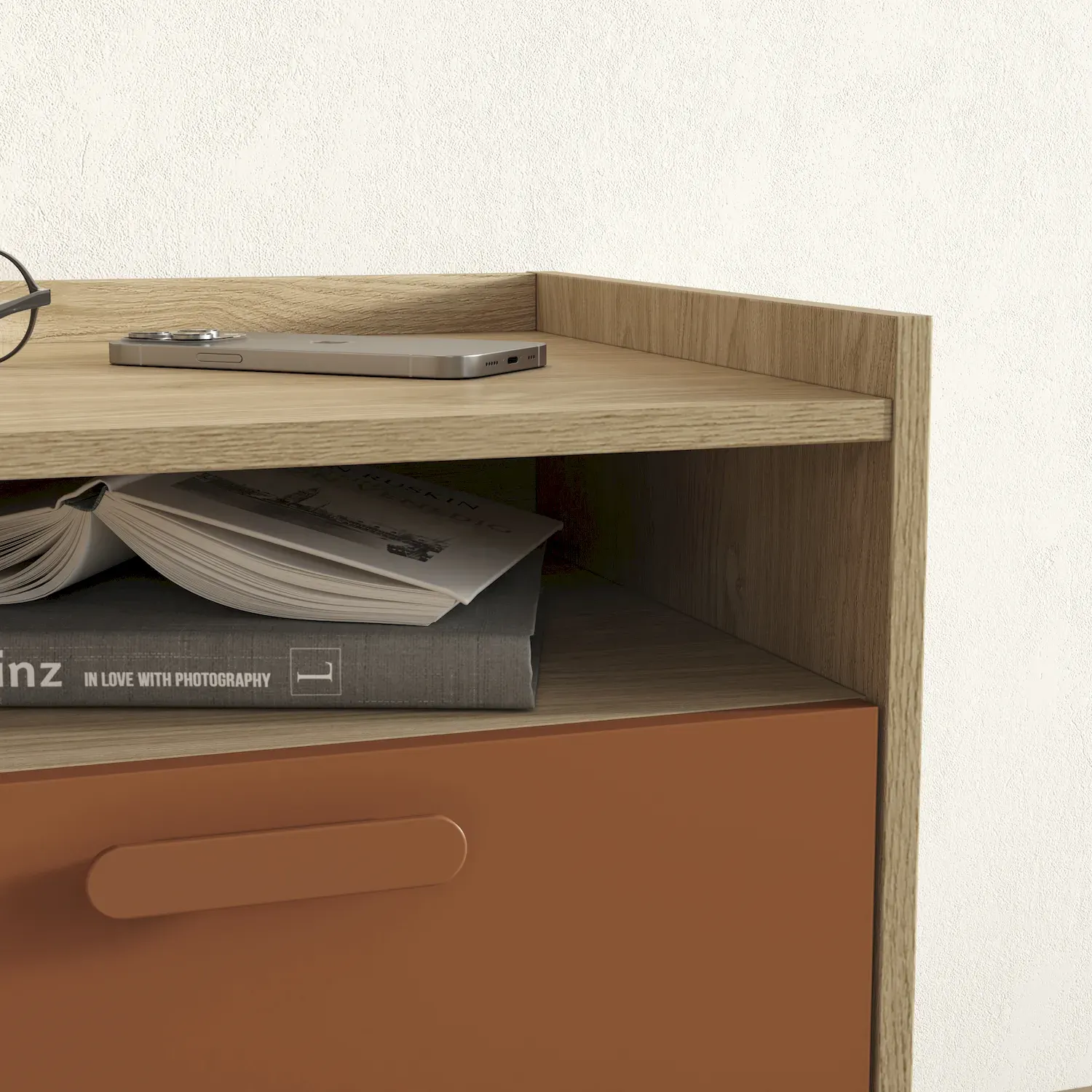 Szafka nocna z 1 szufladą SCANDI 22 dąb olejowany ceglany - 24D5OH22