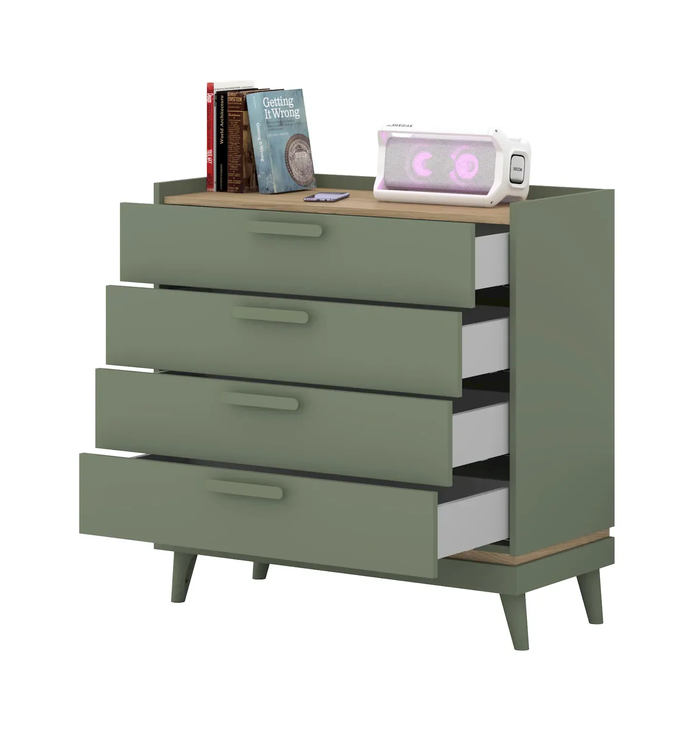 Komoda z 4 szufladami SCANDI 27 zielony-dąb olejowany - 24GDOH27