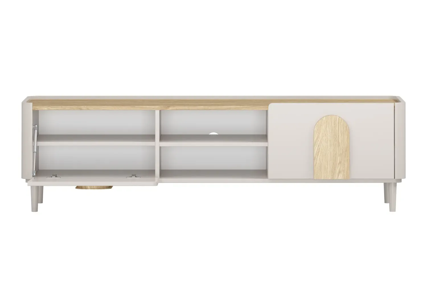 Szafka RTV z klapą i szufladą AMILIO 170 - cashmere dąb olejowany uchwyty dąb jasny nogi cashmere - B_169224