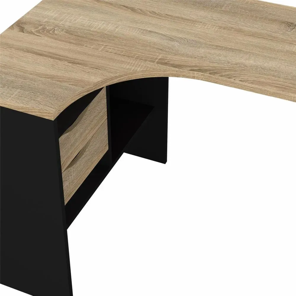 Narożne biurko z 2 szufladami FUNCTION PLUS 145cm czarny mat/dąb - TV_80118GMAK