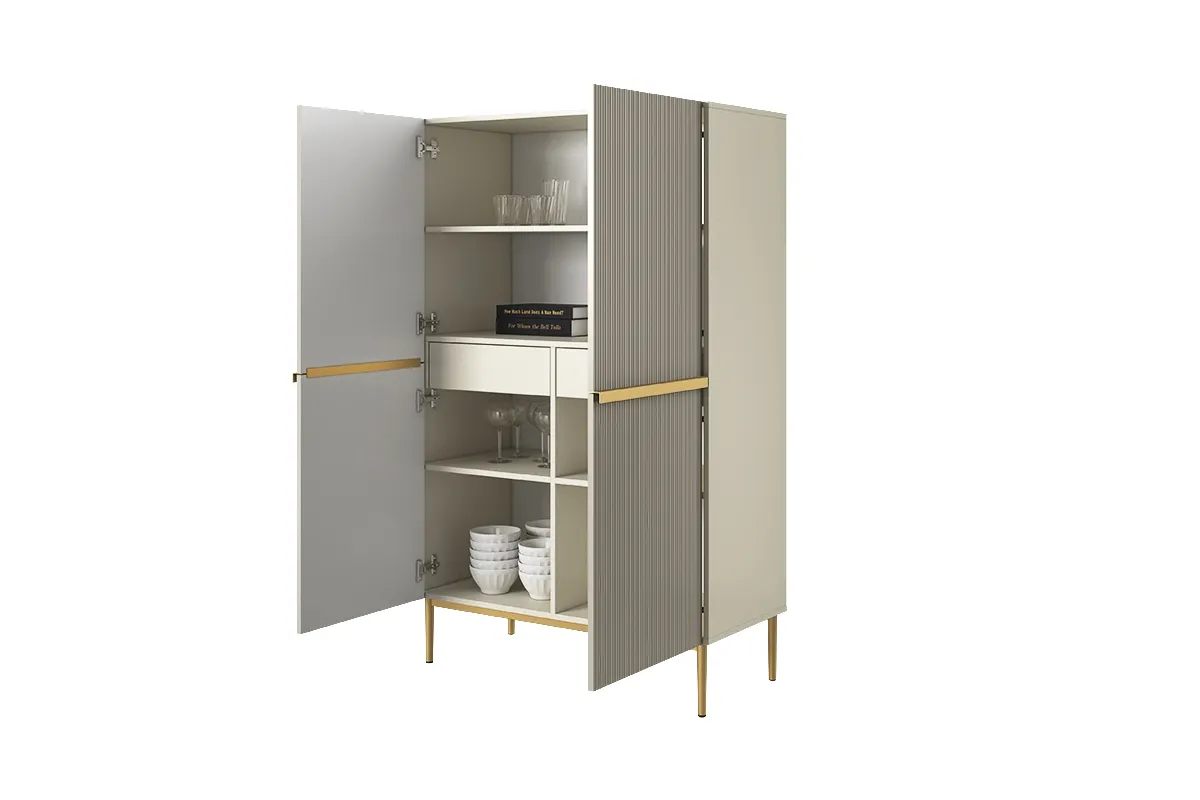 Komoda wysoka z 2 szufladami NICOLE 100 - kremowy - złoty stelaż - B_148913