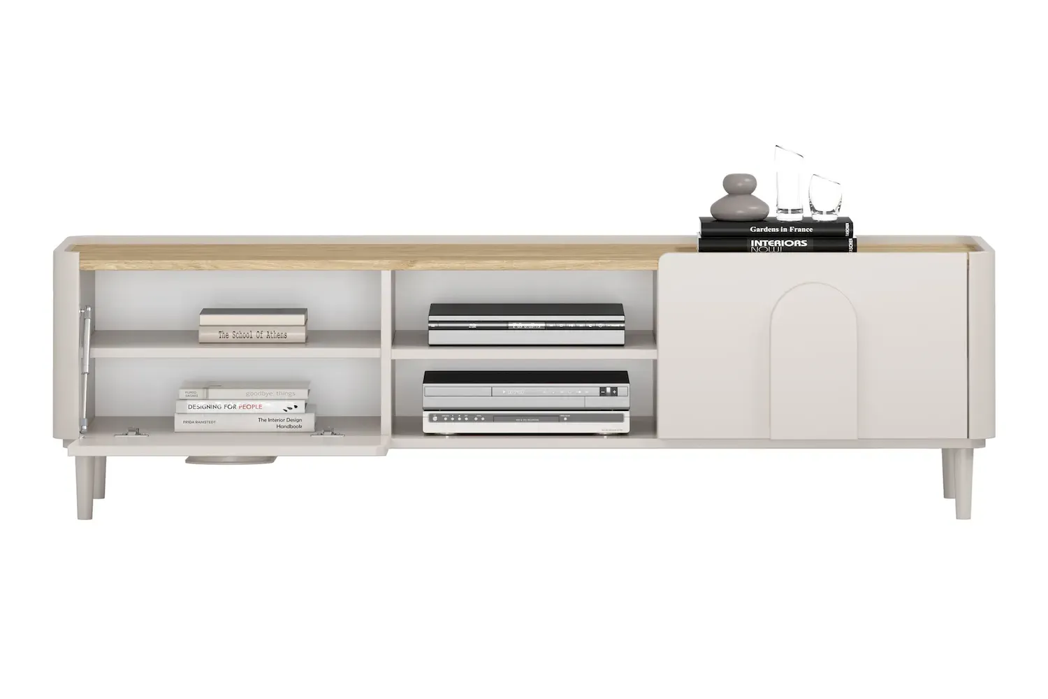 Szafka RTV z klapą i szufladą AMILIO 170 - cashmere dąb olejowany uchwyty cashmere nogi cashmere - B_169223