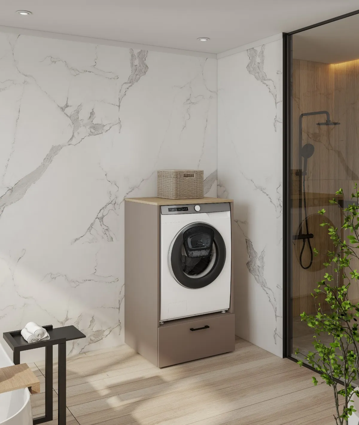 Zabudowa pralki/suszarki z szufladą ROSA 117x67x67 ciemnobeżowa - 30CDNO64