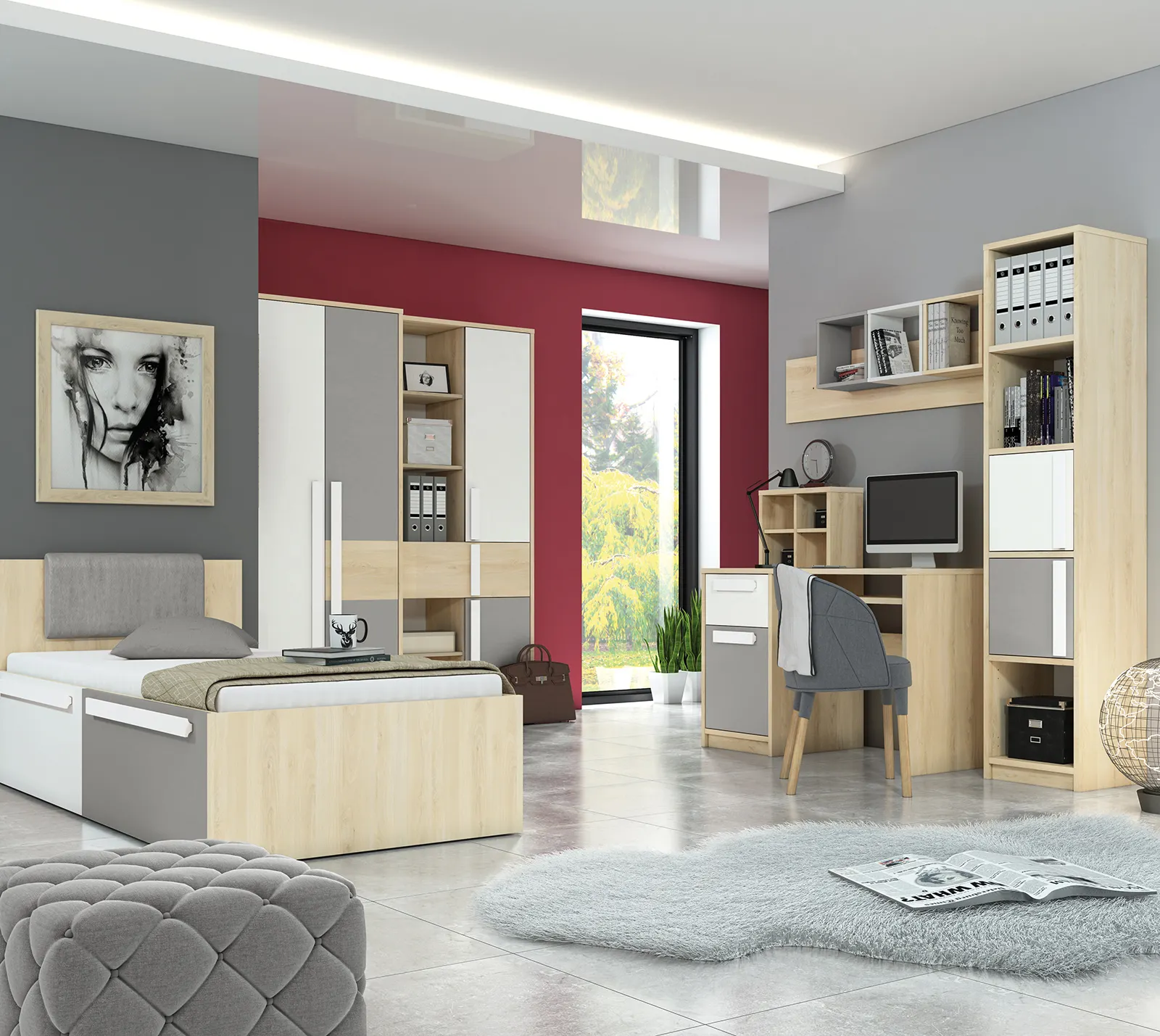 Łóżko z szufladami DROP 17 z szufladami 90x200 buk fjord, biały, szary — zdjęcie 12