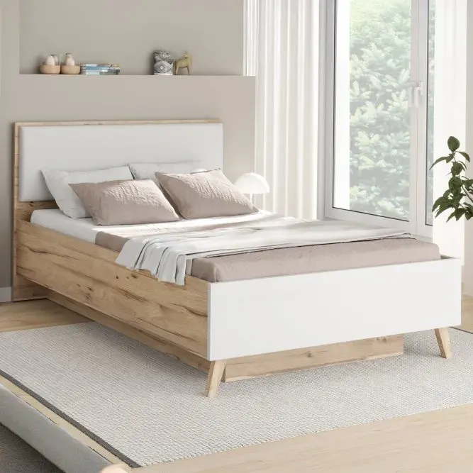 Łóżko z pojemnikiem VANKKA 120 cm dąb, biały - VNKL4122-C338