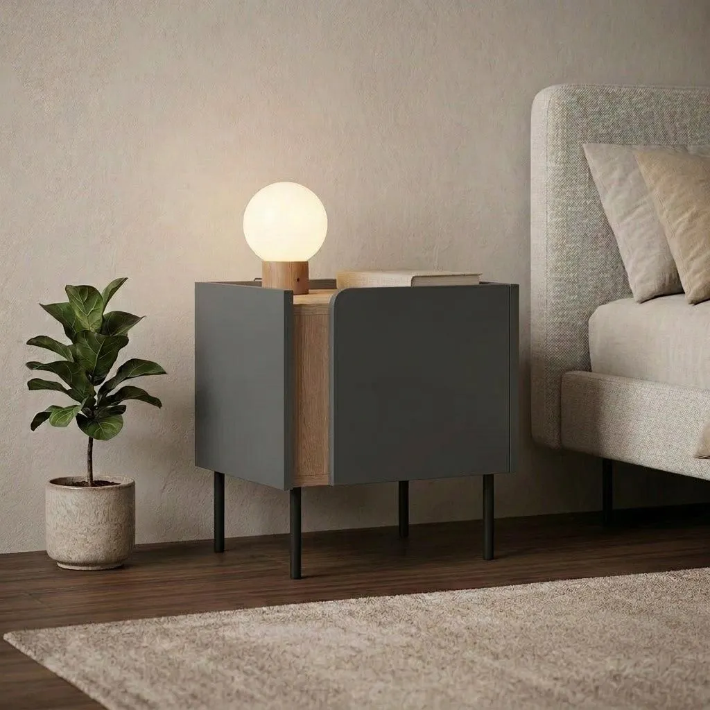 Szafka nocna LUCILE 45,5 cm antracyt Dąb Sepet czarny - ASI_632NRD1248