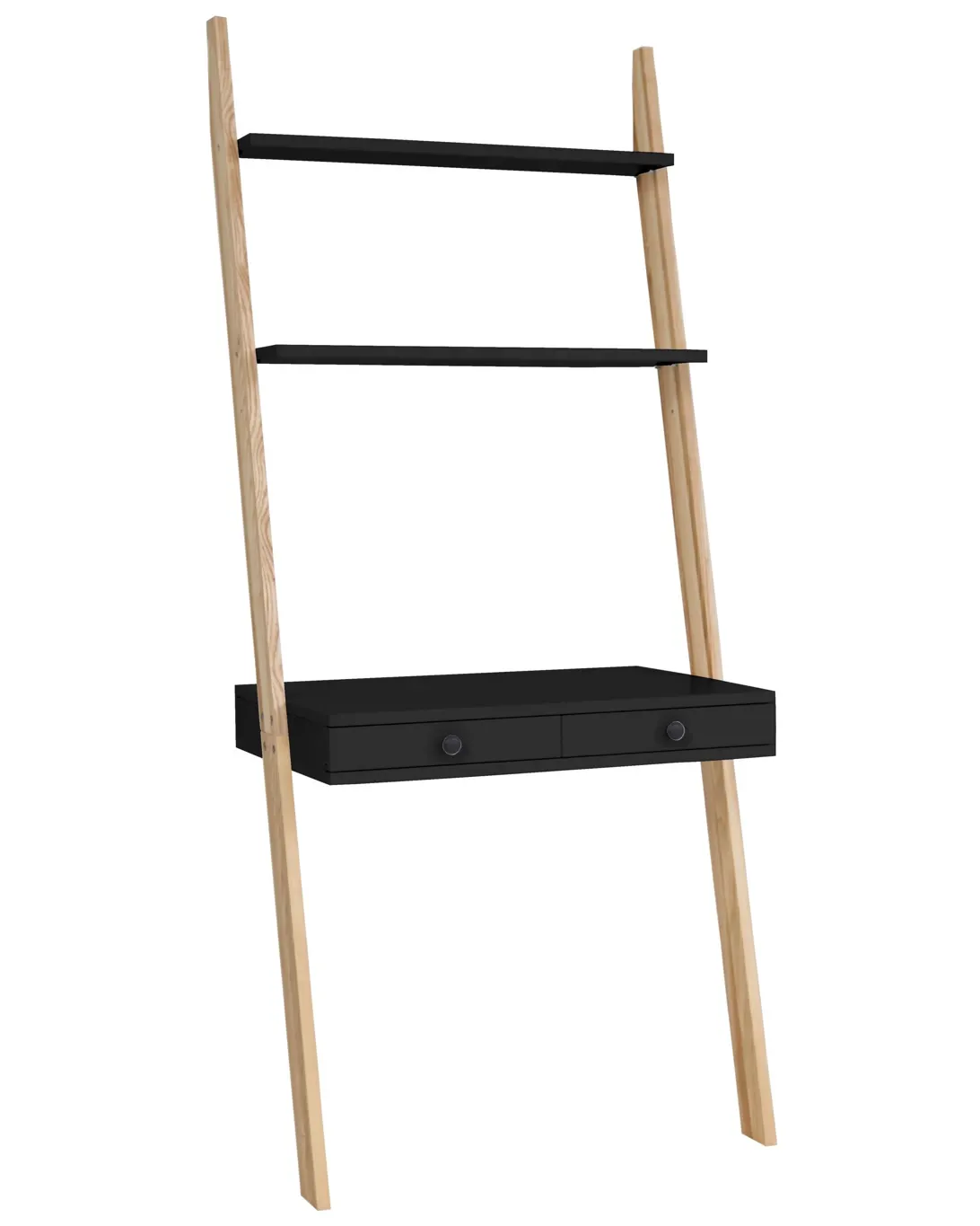 Biurko pionowe z szufladami i półkami LENO 79x183 czarny blat/jesionowe nogi