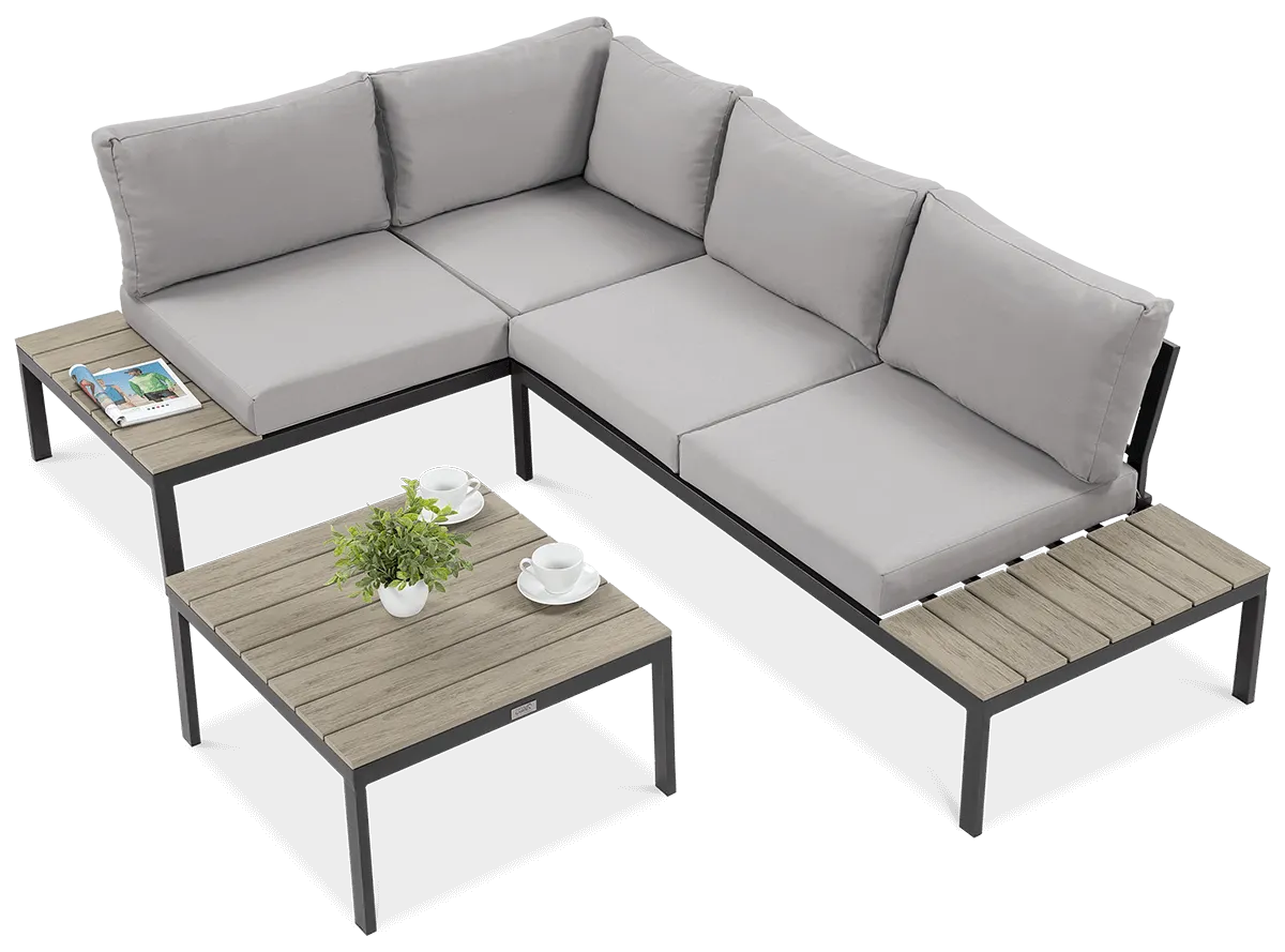 Narożnik ogrodowy modułowy ze stolikiem FREEMONT stalowy jasnoszary - FG001496