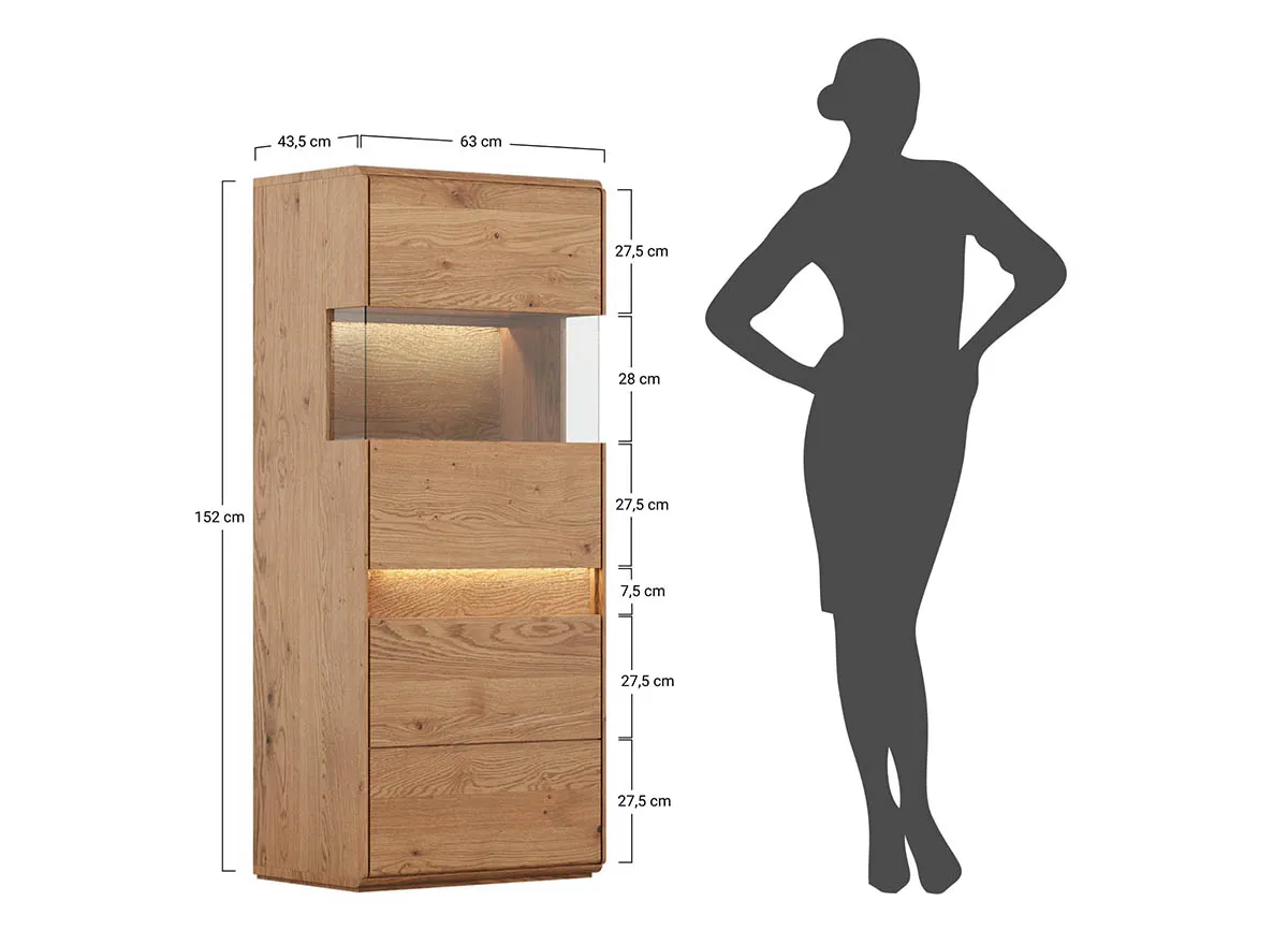 Witryna drewniana szklana DIVISIONE z oświetleniem prawa dąb olejowany - ZIDIV03R