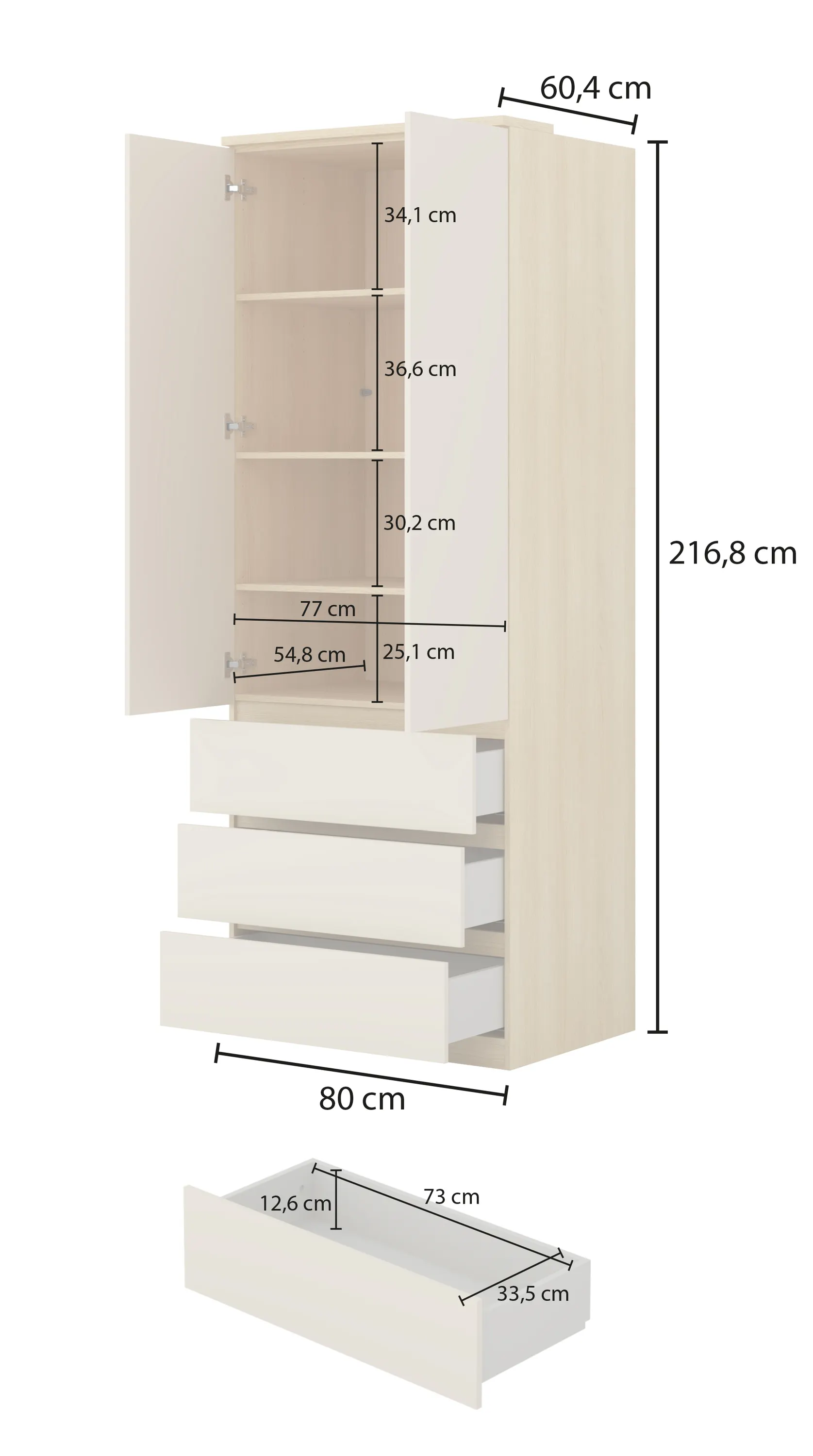Szafa 2-drzwiowa z 3 szufladami 80 cm TERRA 68 dąb Lindberg eukaliptus — zdjęcie 12