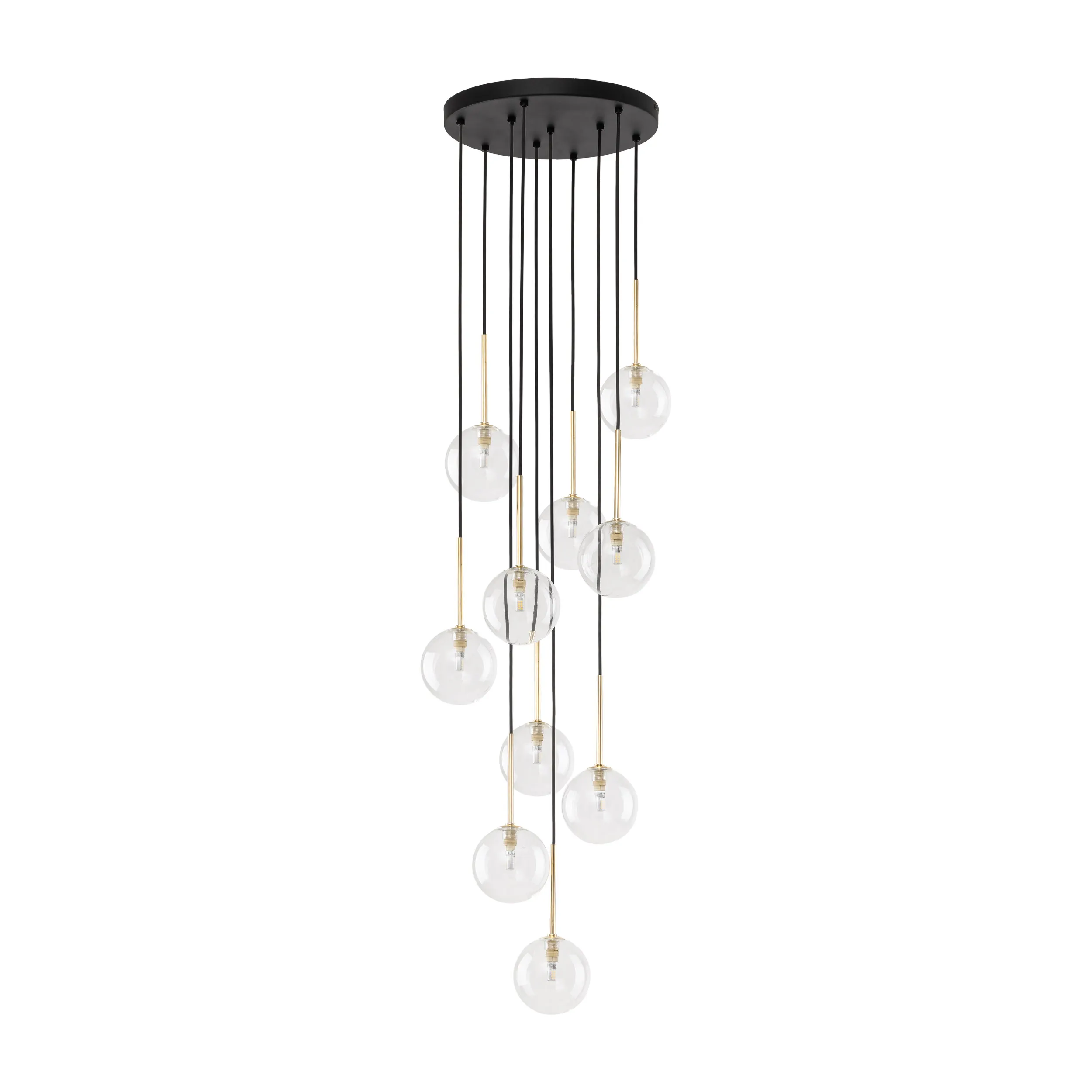 Lampa wisząca NILOS czarna ze złotymi elementami transparentnymi szklanymi okrągłymi kloszami 145x42cm