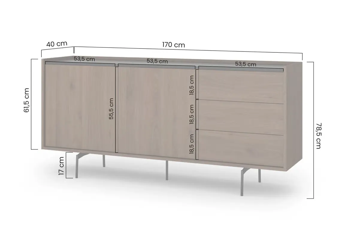 Komoda 2-drzwiowa z 3 szufladami ZENAR 170 cm orzech elegant czarny — zdjęcie 9