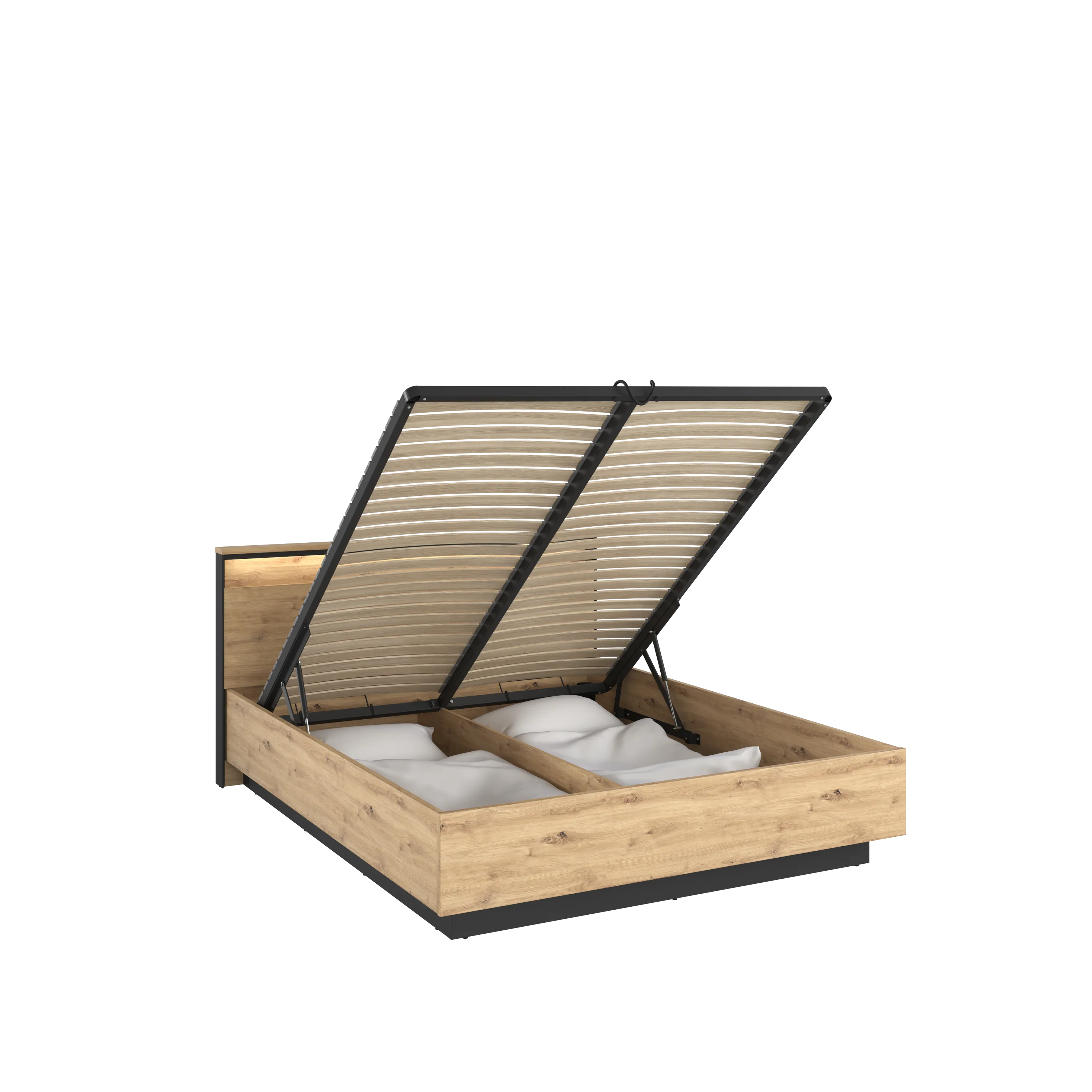 Łóżko z pojemnikiem 180x200 LED Quant QS-02 (180) dąb artisan/czarny - QS2180DAC