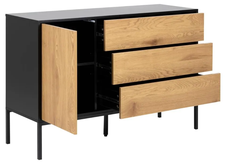 Komoda 1-drzwiowa z 3 szufladami MOODY 120x40x82 Naturalny, Czarny - 0000083439