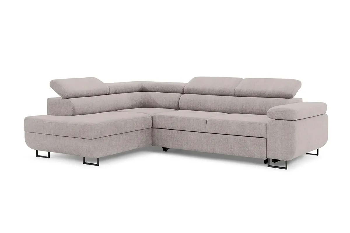 Narożnik lewostronny ANNABELLE L regulowane zagłówki nogi czarne tkanina Maya 01 beżowy - B_165788