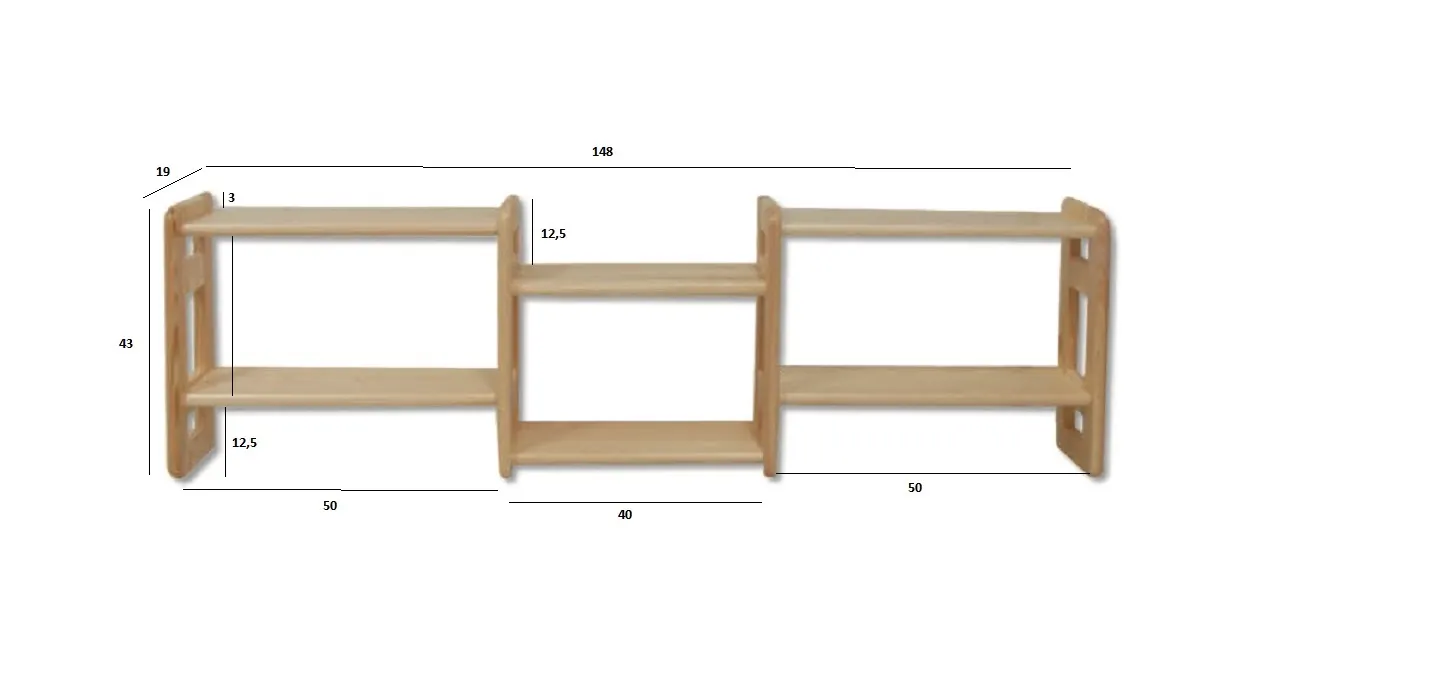 PK103_150_WYMIARY PK103 półka S150 W44 G19 sosna olcha DREWMAX - 01574
