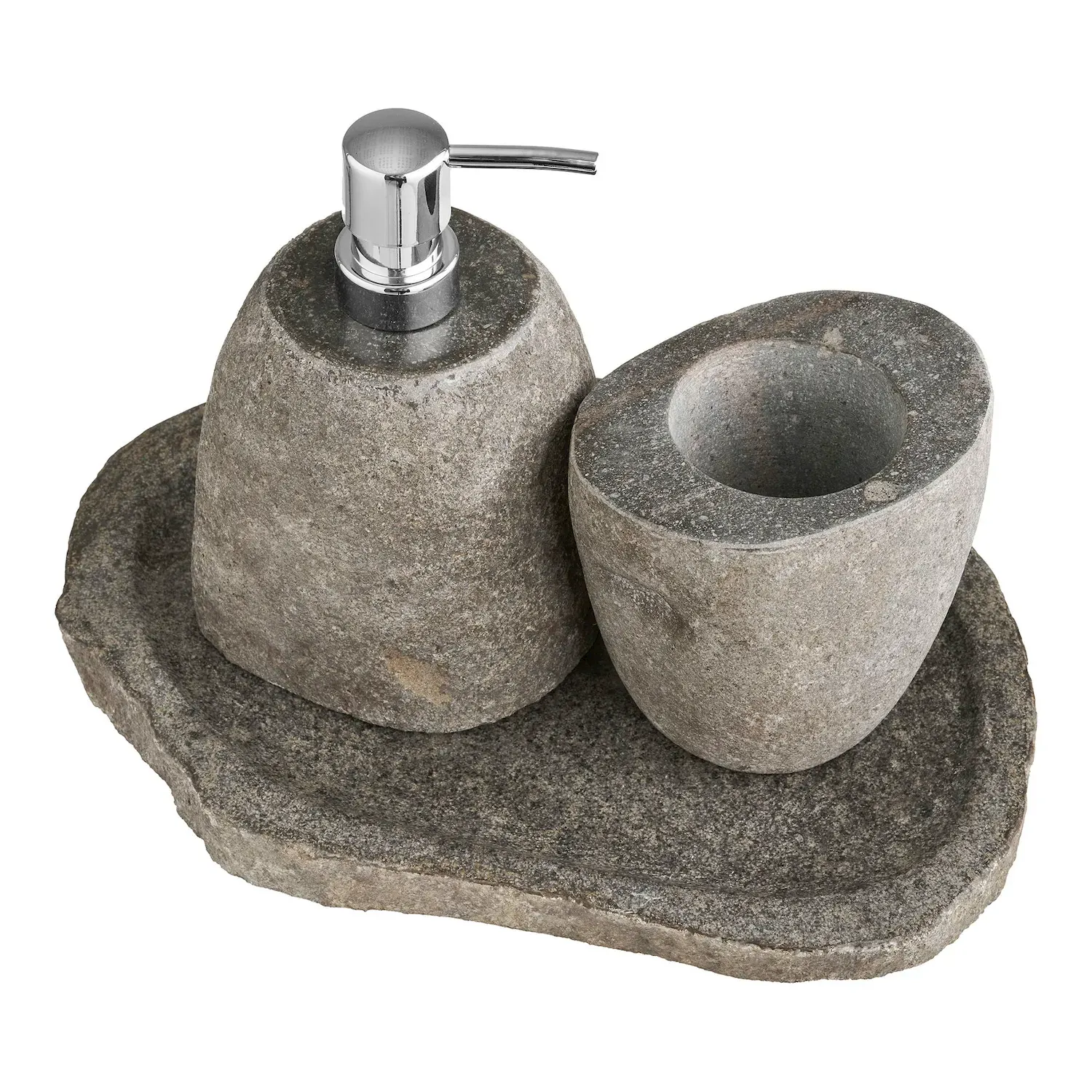 Zestaw łazienkowy GARA kubek do przechowywania, dozownik mydła, taca kolor naturalny - 4501278-S