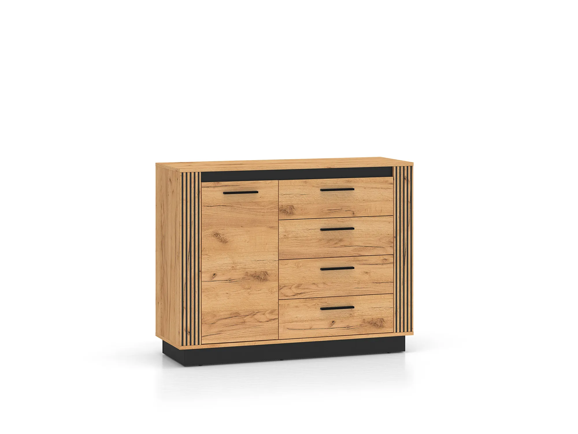 Komoda 1-drzwiowa z 4 szufladami URSO 07 craft złoty, czarny Szuflada, Meble, Szafka, Kredens