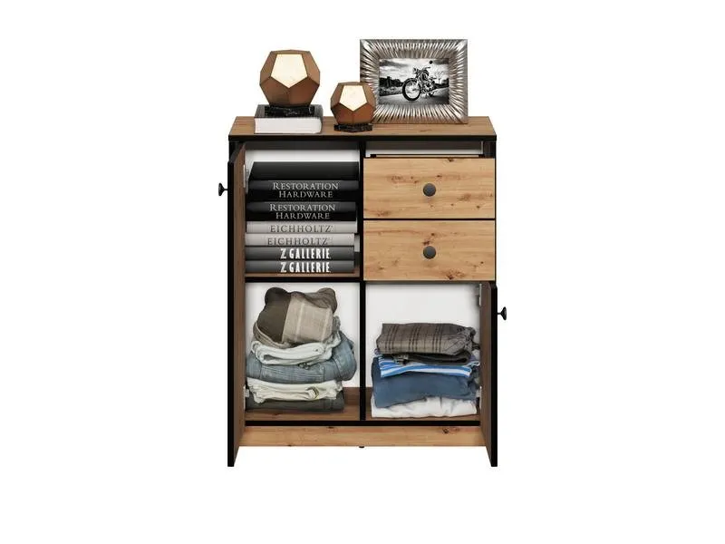 Komoda 2-drzwiowa z 2 szufladamii LOFT 01 Dąb artisan, Czarny 72x83 - LOFT01