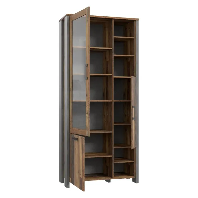Witryna L CLIF 3-drzwiowa - old wood vintage, beton