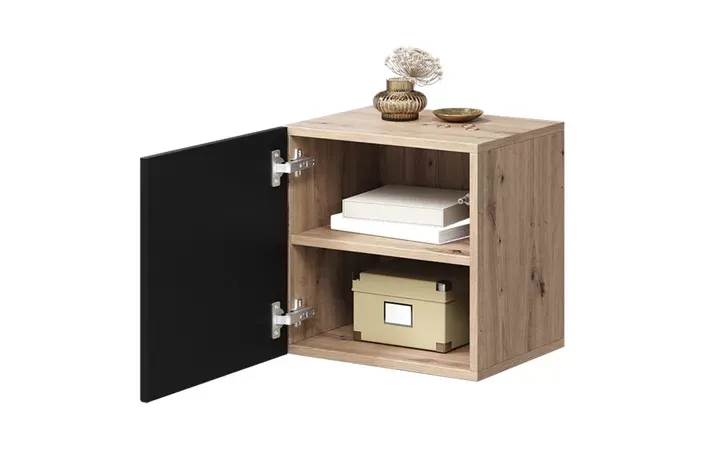 Szafka wisząca ASHA 40 1D - czarny mat - dąb artisan - ryflowany front
