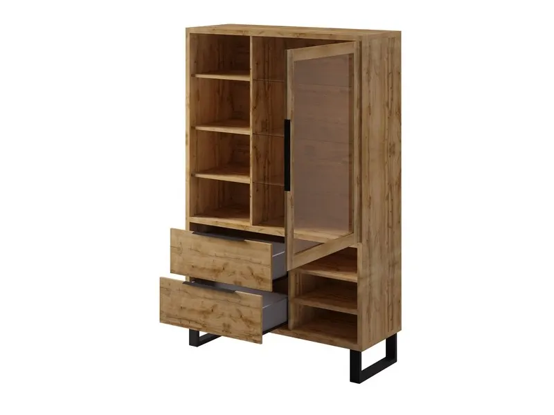 Witryna 1-drzwiowa z szufladami szklana HALLE 120x190 dąb Wotan - 24N0HK13