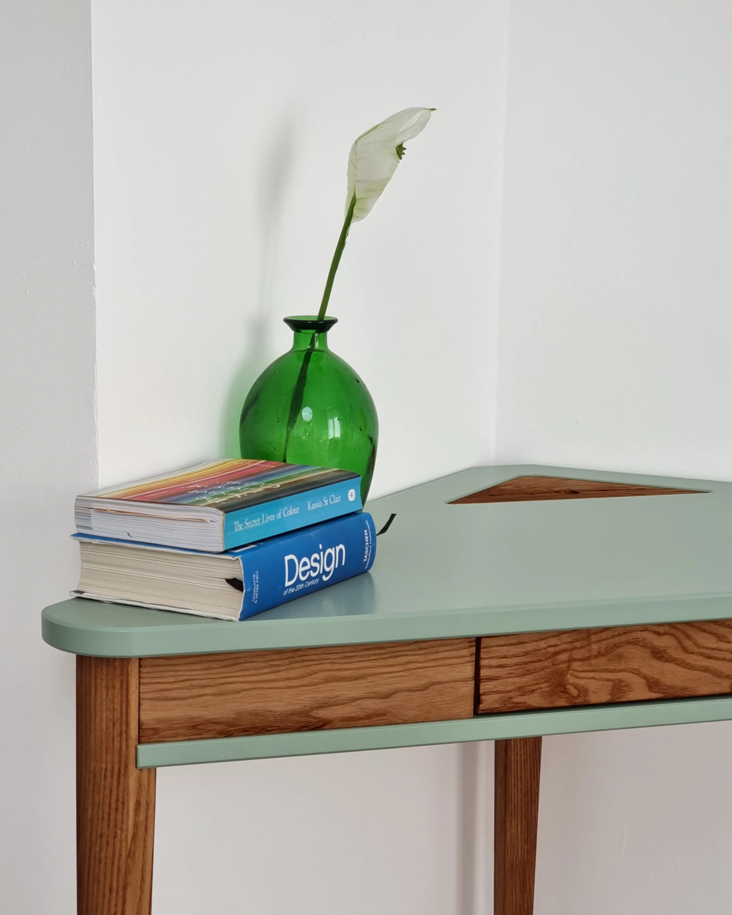 Biurko narożne z szufladą ASHME 114x85 kremowy blat/ciemne jesionowe nogi - NRGBACD_OAK_2