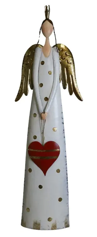 Metalowy ANIOŁ Z SERCEM duży biały