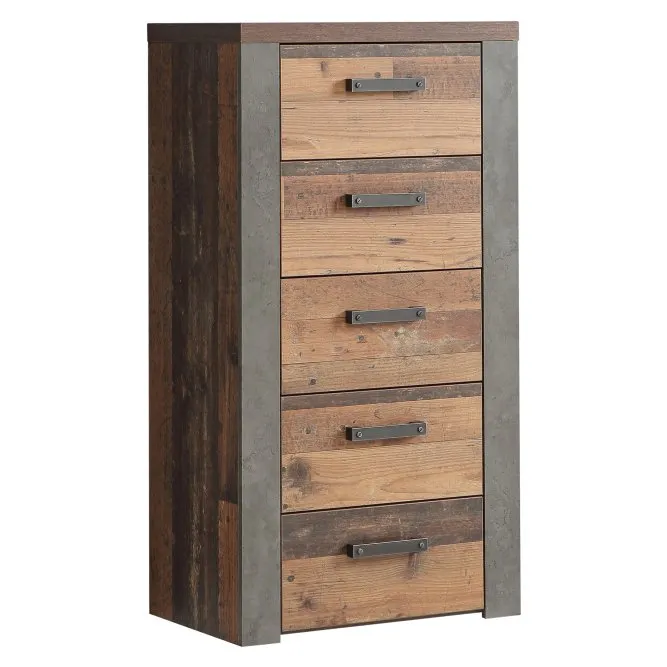Komoda CLIF z 5 szufladami - old wood vintage, beton