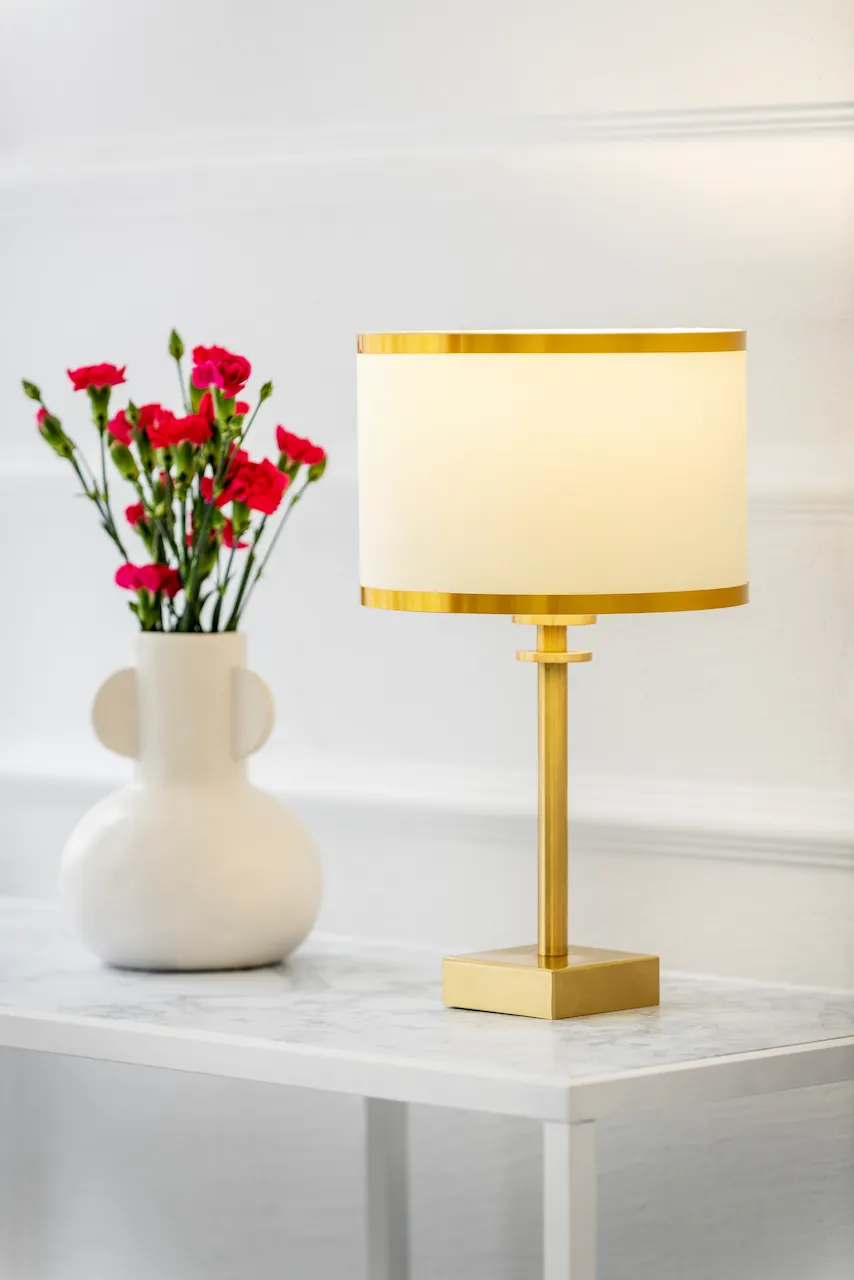 Kinkiet ABBANO mosiądz szczotkowany śmietankowy ze złotym paskiem - 8033