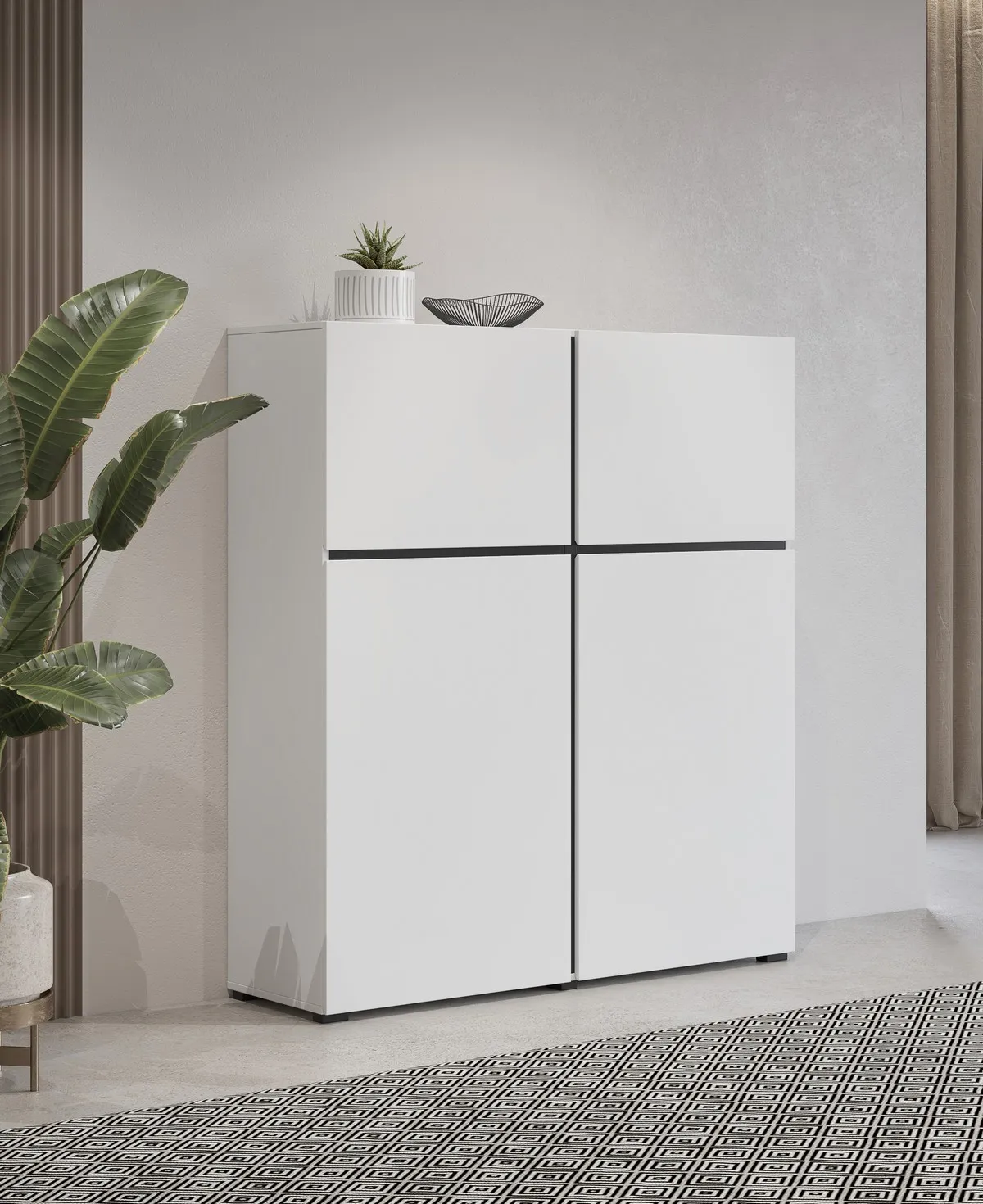 Komoda 4-drzwiowa wysoka CROSS 120x139 biało-czarna - 249WMY76