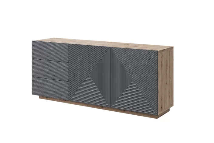 Komoda ASHA 167 z szufladami - szara - dąb artisan - ryflowany front - cokół