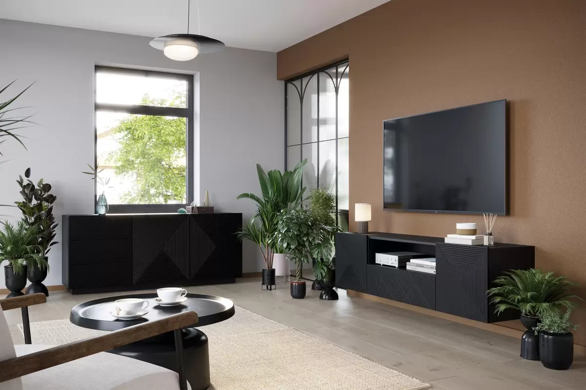 Szafka RTV ASHA 167 - czarny mat - ryflowany front - wisząca — zdjęcie 8
