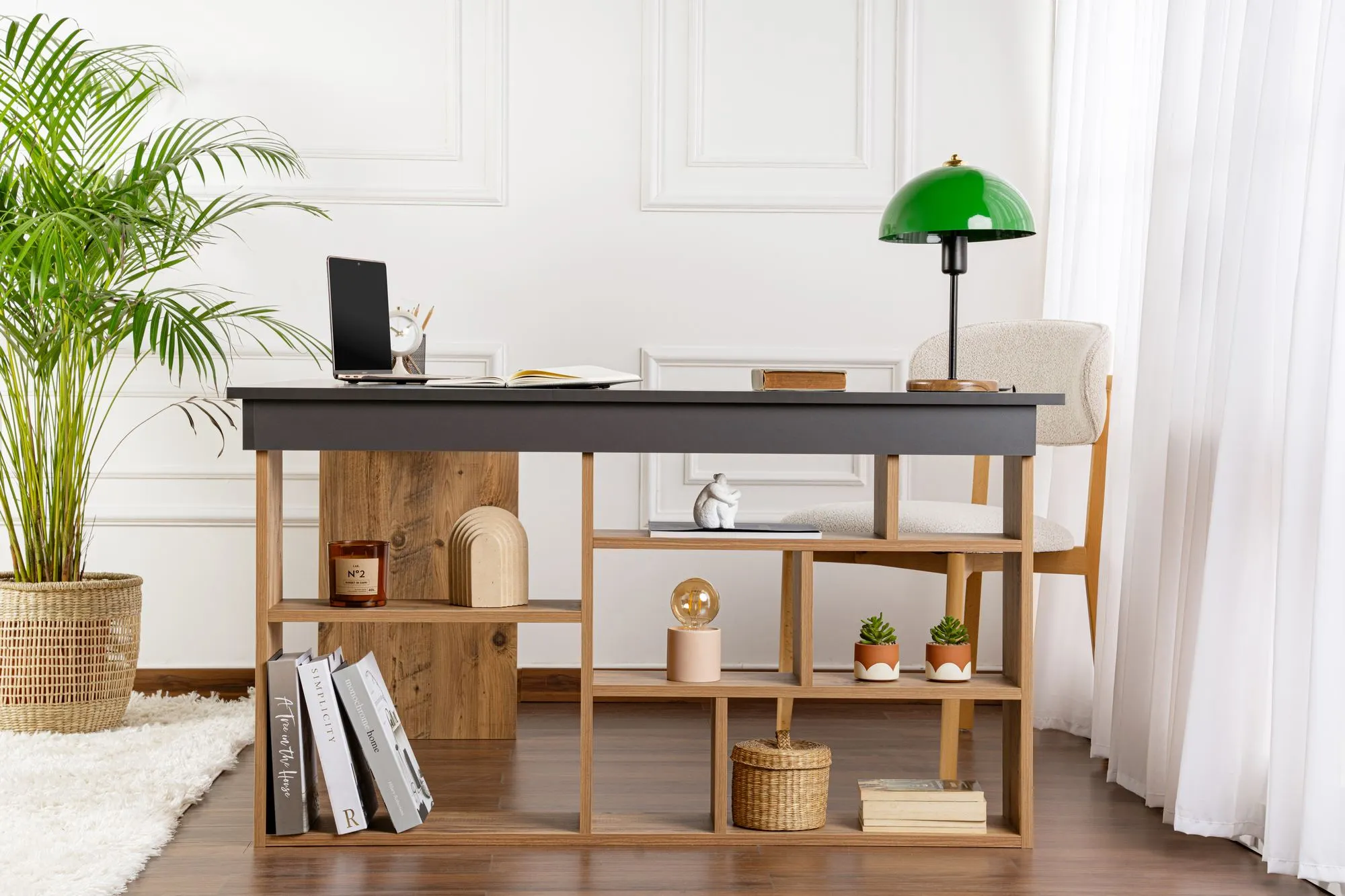 Biurko narożne z regałem VESPER 120x 130 cm antracyt sosna alpejska - ASI_241NRD1111