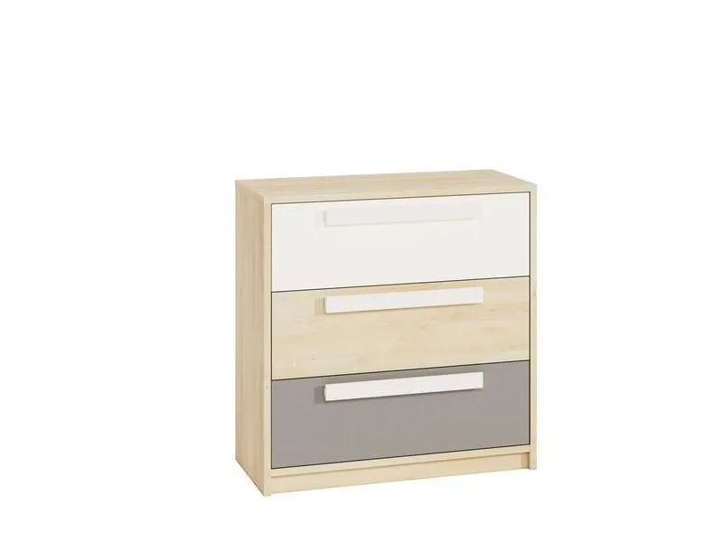 Komoda z 3 szufladami DROP 10 z szufladami z możliwością montażu wstawek frontowych buk fjord, biały, szary