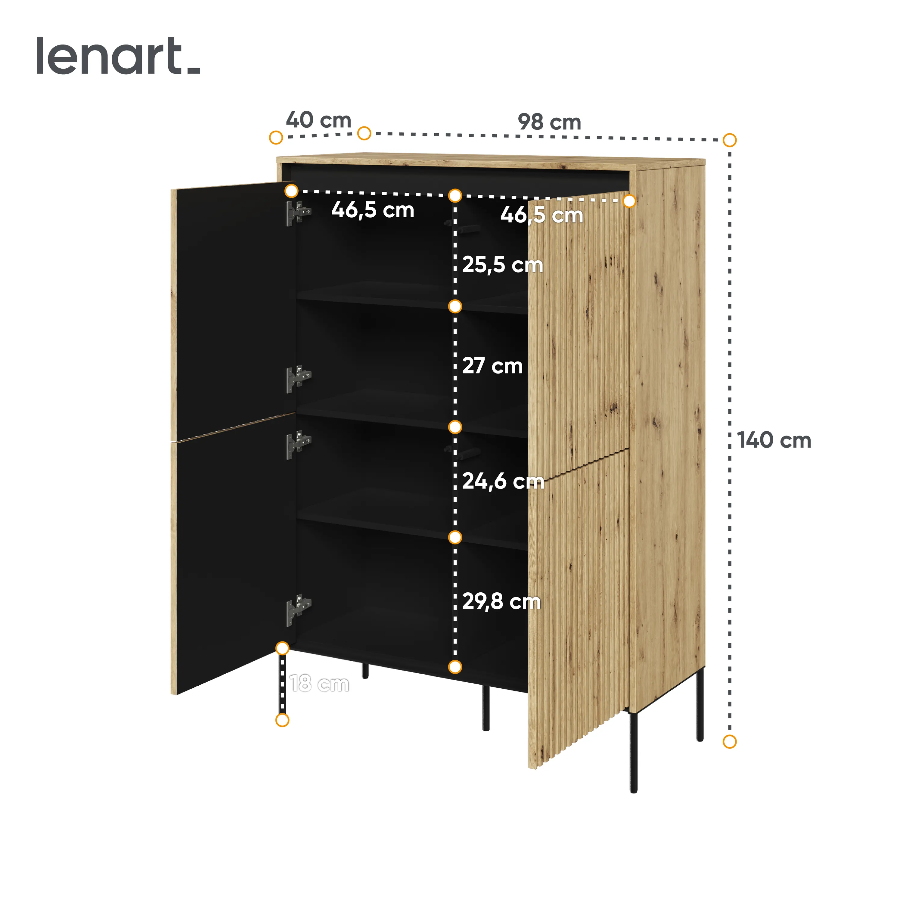 Wysoka komoda z oświetleniem TREND TR-03 4D ryflowana dąb artisan/czarny - TR3DAC-V2
