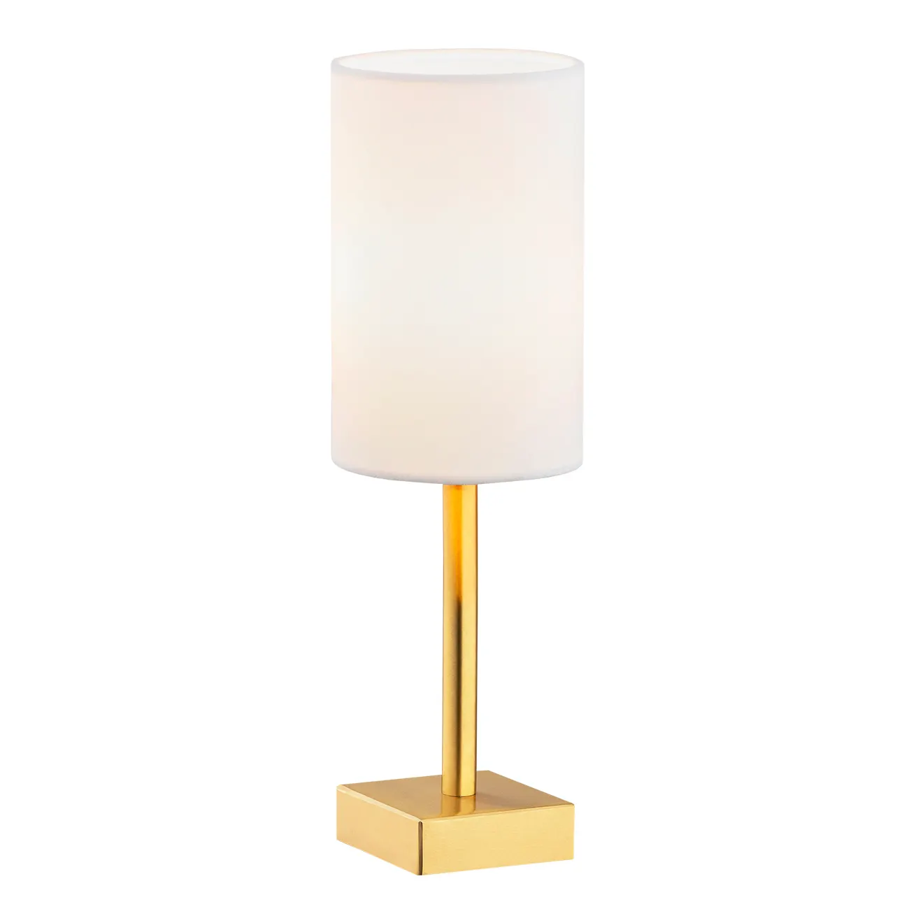 Lampa stołowa ABRUZZO mosiądz szczotkowany biały walcowaty abażur 37x12cm