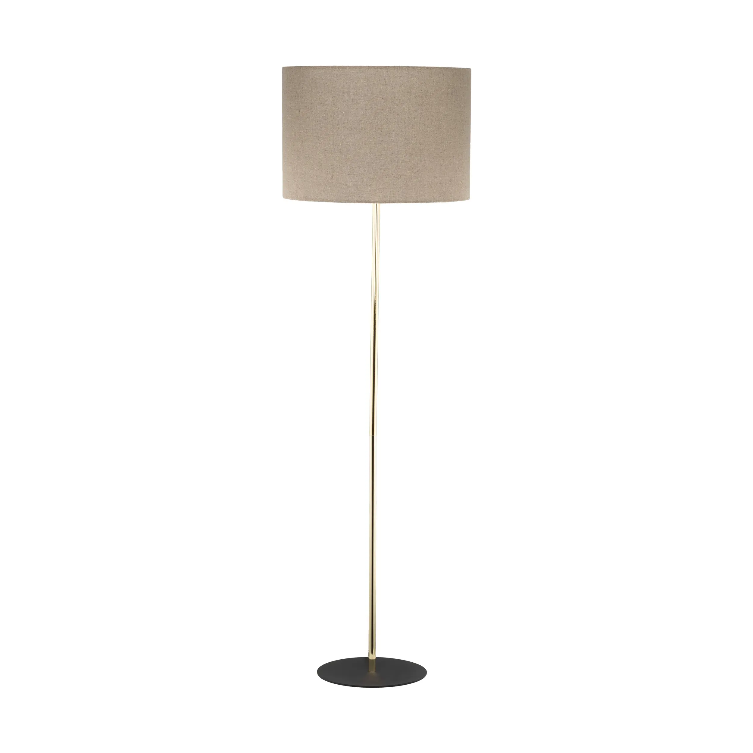 Lampa podłogowa UMBERTO czarna złota metalowa podstawa brązowy okrągły abażur z tkaniny 155x50cm