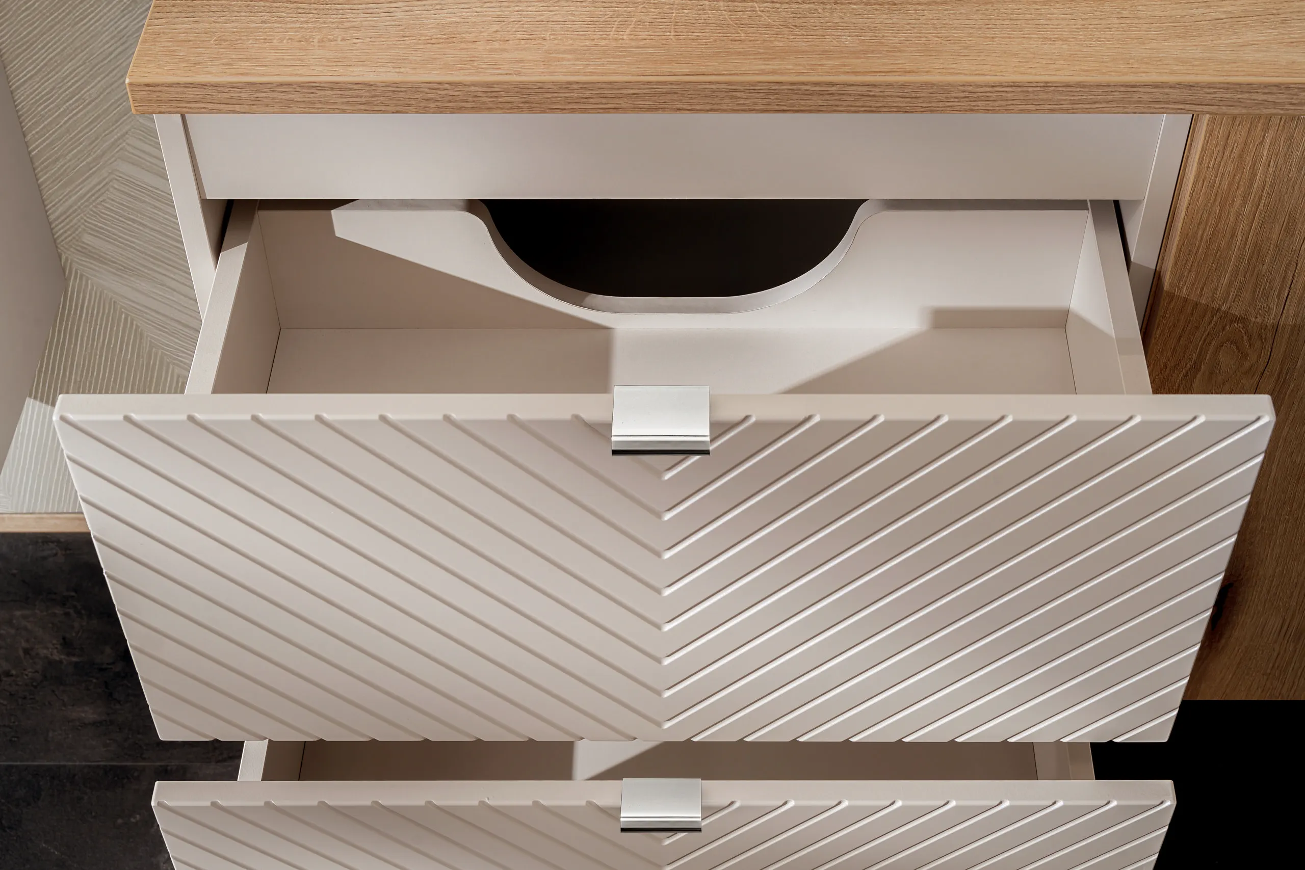 Zestaw meblowy SET-VIC Oak ( szafka z 2 szufladami 60cm + blat ) kaszmirowy, efekt drewna - SET-VIC_B_OAK_60CM_S