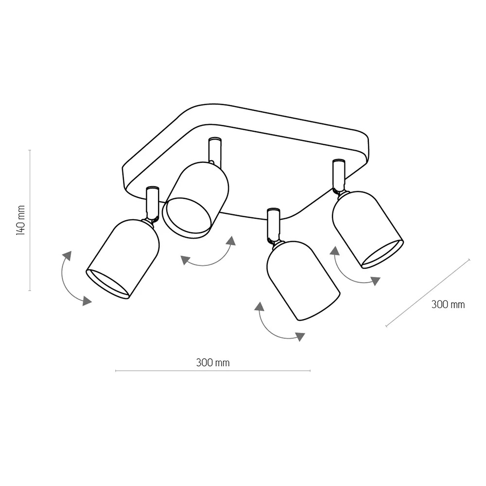 Lampa sufitowa TOP czarna ze złotymi regulowanymi reflektorami na kwadratowej podstawie 30x14cm - TK_3307