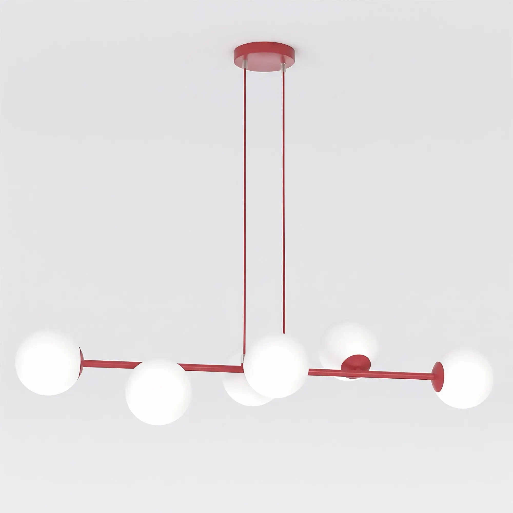 image lampa wisząca, kula LED, czerwona, minimalistyczna, oprawa sufitowa
